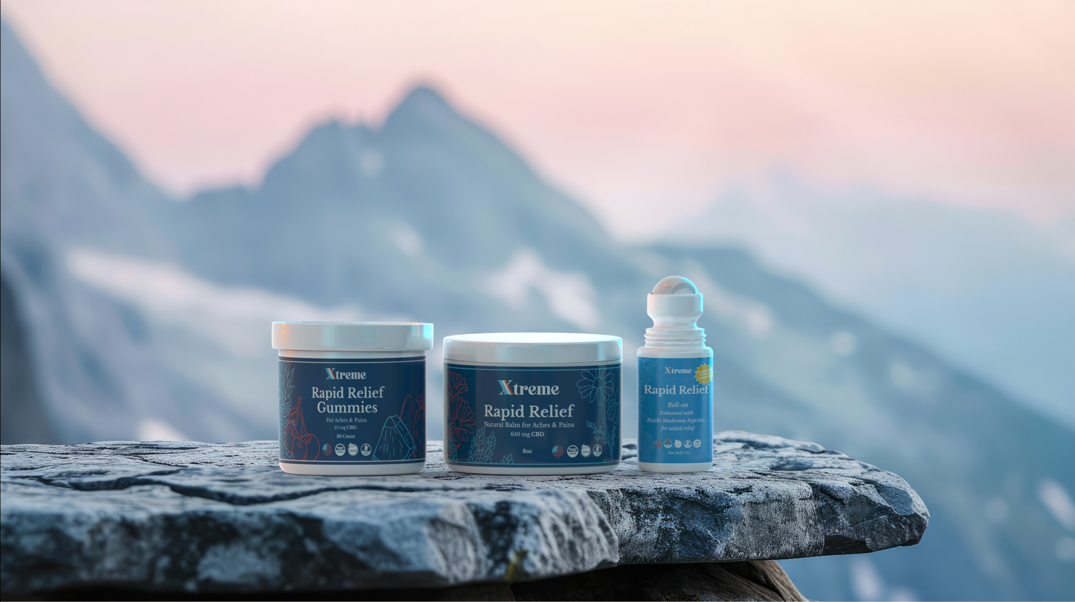 Xtreme Brands Recovery Bundle – USA-made balm, spray, and mushroom roll-on for natural pain relief, improved mobility, and enhanced wellness.