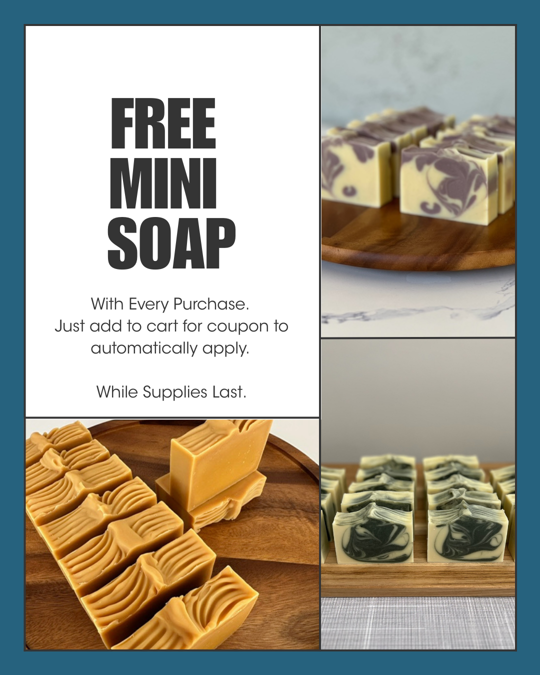 Free mini handmade soap with every Xtreme Brands purchase – artisan natural soap crafted with nourishing oils and botanicals, included as a bonus gift with all orders.