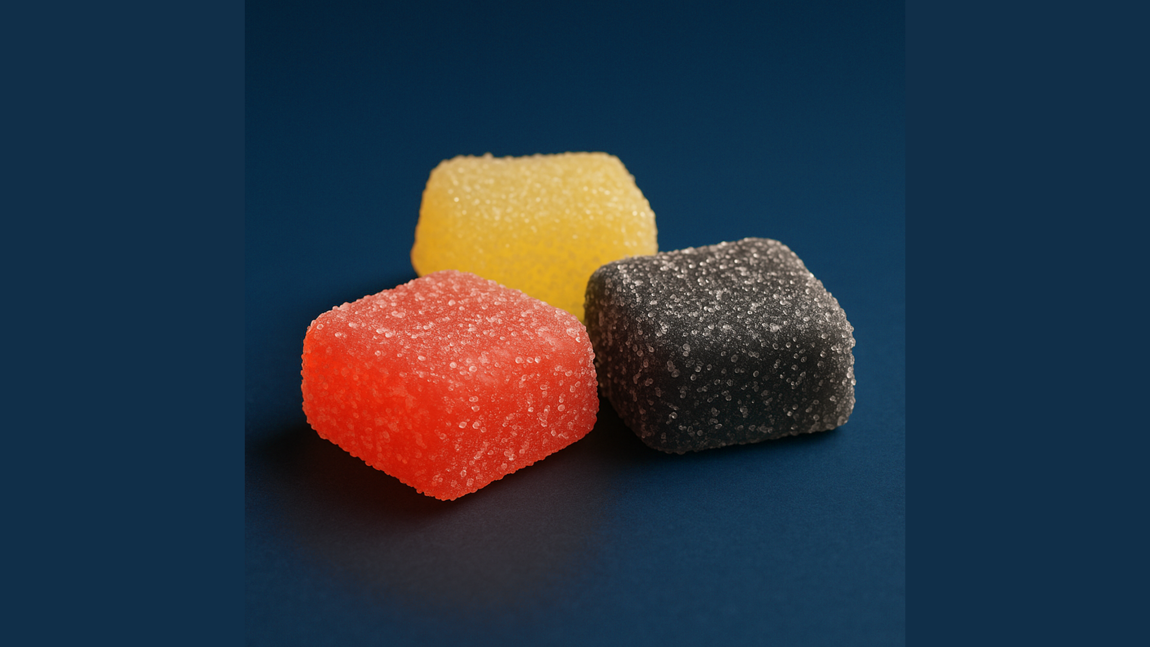 Xtreme Rapid Relief Gummies jar with callouts showing full-body support, stress relief, better rest, and great fruit taste