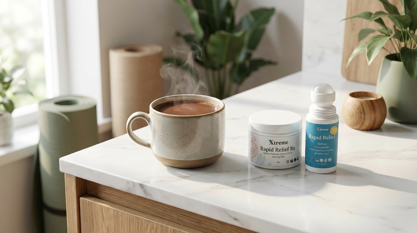 unctional mushrooms and CBD daily recovery stack with organic mushroom coffee, wellness softgels, and topical roll-on for Self-Love Week wellness routine