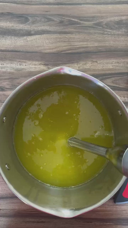 Golden Glow handmade soap being crafted – artisan process with turmeric and citrus for a brightening, refreshing cleanse.
